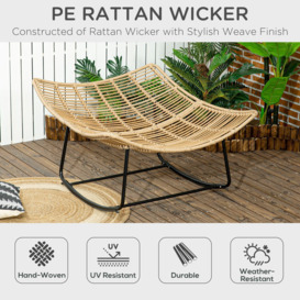 Outdoor Rattan Rocking Chair, Cushioned Wicker Porch Chair, Natural Wood Finish - thumbnail 3