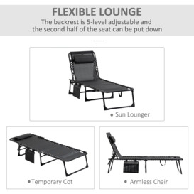 Lounger Folding Reclining Camping Bed 5-position Adjustable - thumbnail 3