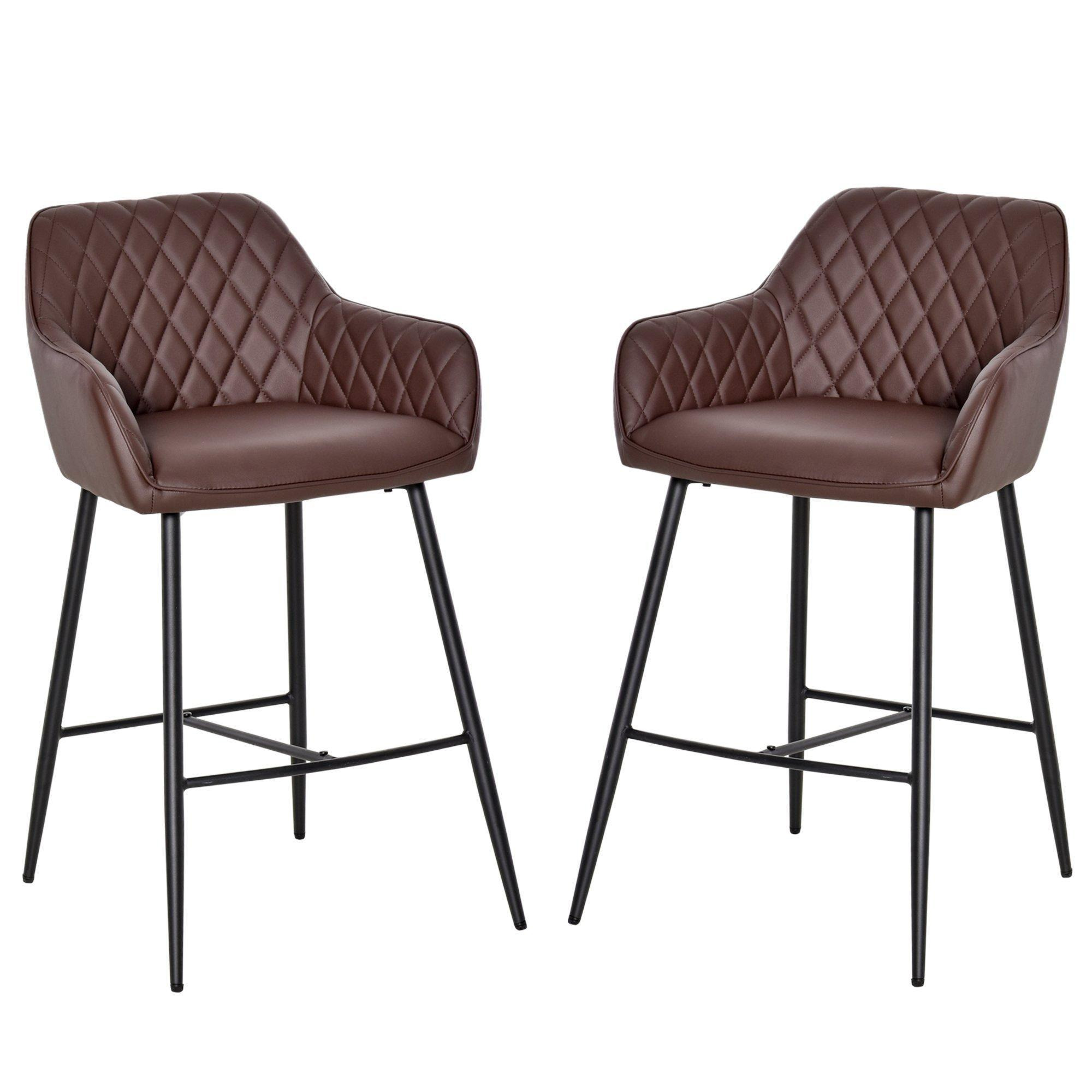 Retro Style Bar Chairs Set of 2 with Footrest Solid Frame PU - image 1
