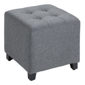 Linen-Look Square Ottoman Footstool with Button Tufts Wood Frame - thumbnail 1
