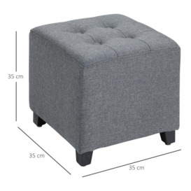 Linen-Look Square Ottoman Footstool with Button Tufts Wood Frame - thumbnail 3