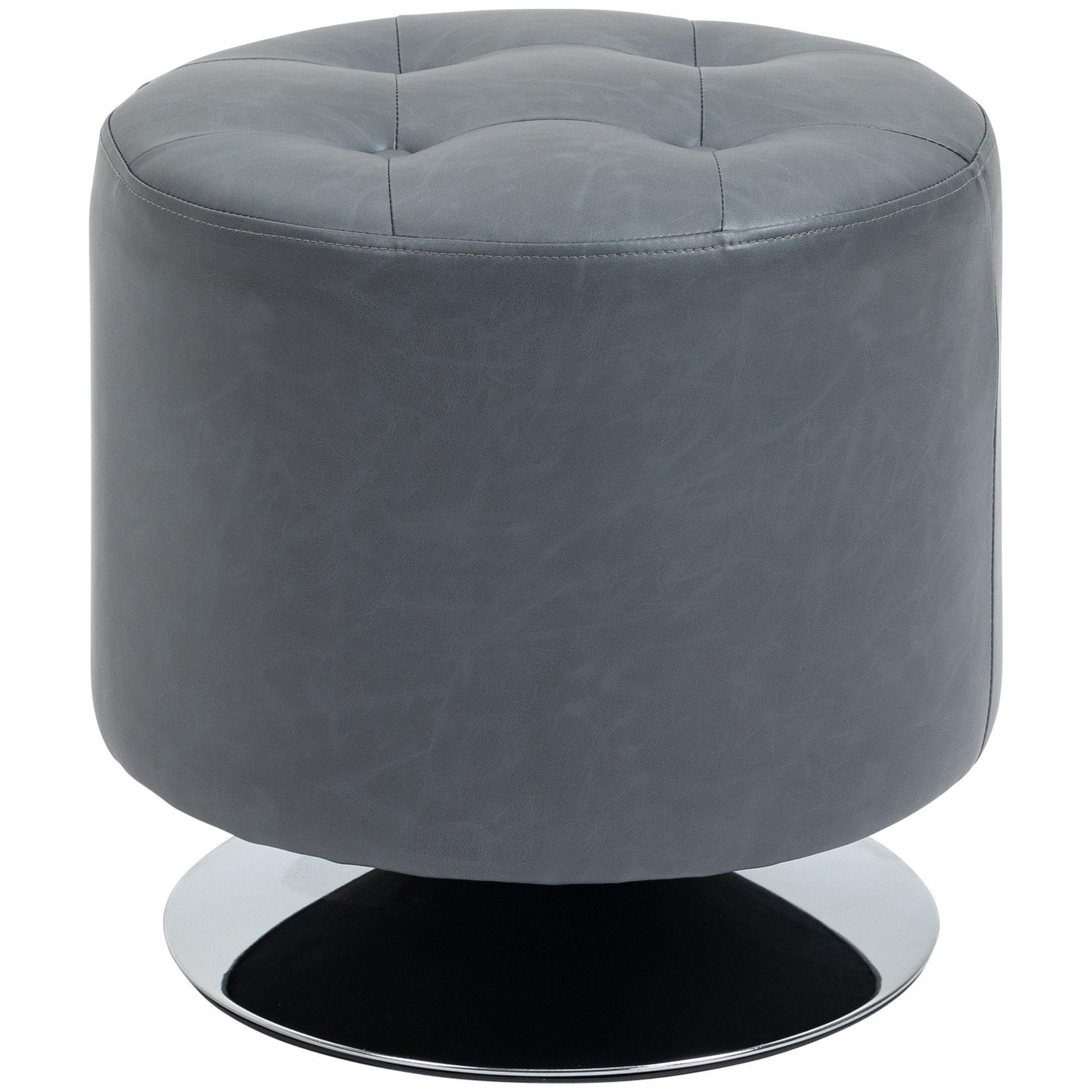 Foot Stool Round PU Ottoman with Thick Padding and Solid Steel Base - image 1