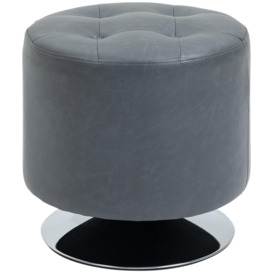 Foot Stool Round PU Ottoman with Thick Padding and Solid Steel Base - thumbnail 1