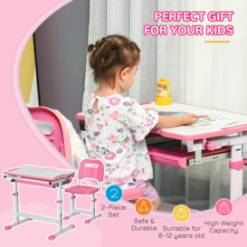 Desk and Chair Set, Height Adjustable Desk with Drawer, Pen Slot, Hook - thumbnail 3
