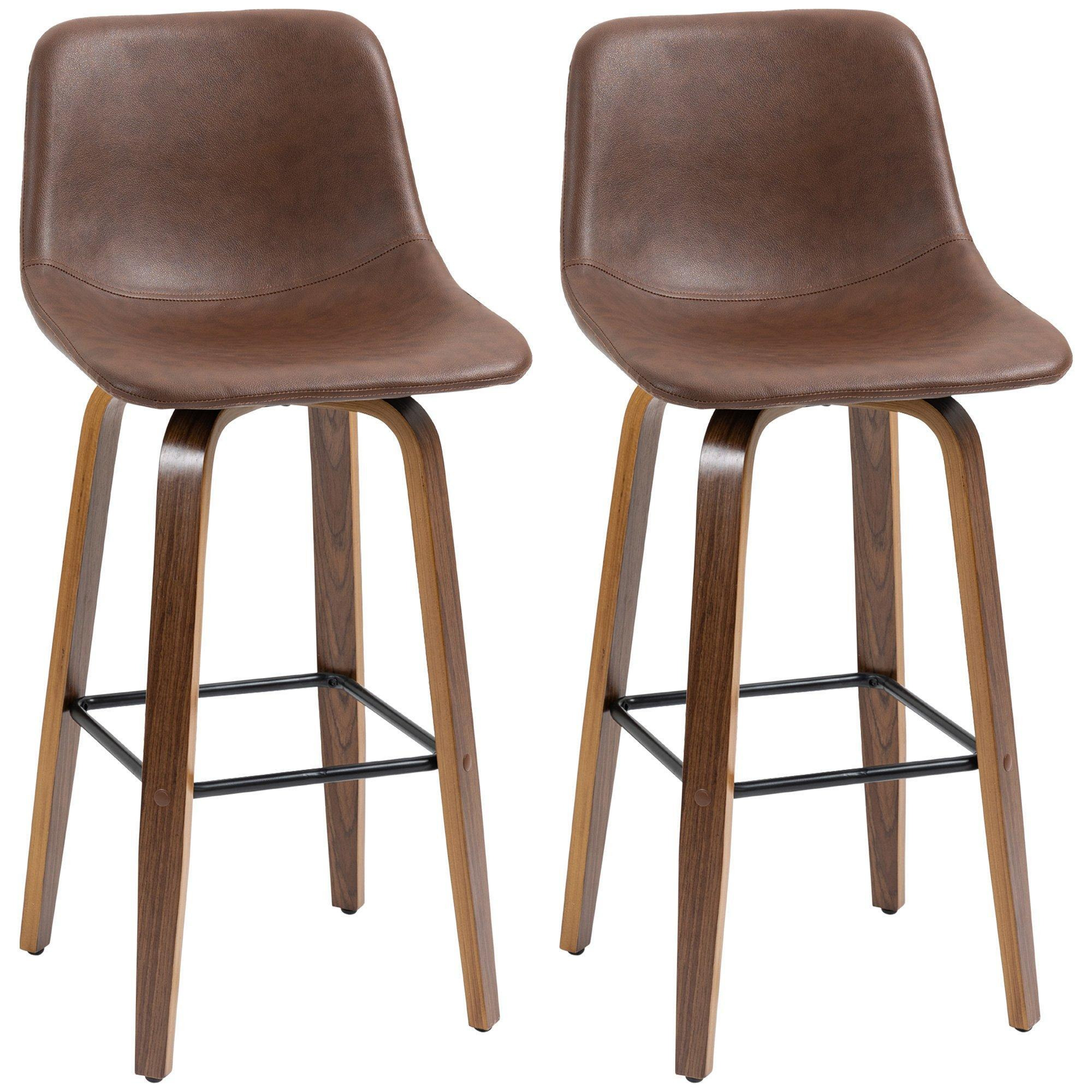 Bar stools Set of 2 Mid Back PU Leather Bar Chairs with Wood Legs Tall - image 1