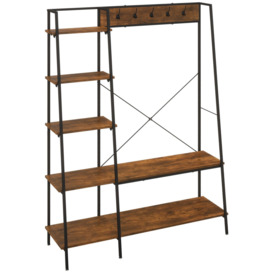 Coat Rack Stand Hall Tree with 2 Tier Shoe Rack 5 Tier Side Shelves