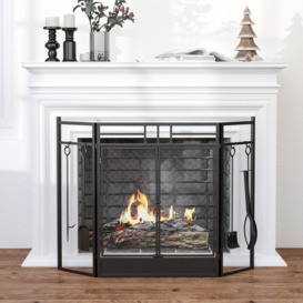 3 Panel Folding Fire Screen with Double Door Fireplace Tool - thumbnail 3
