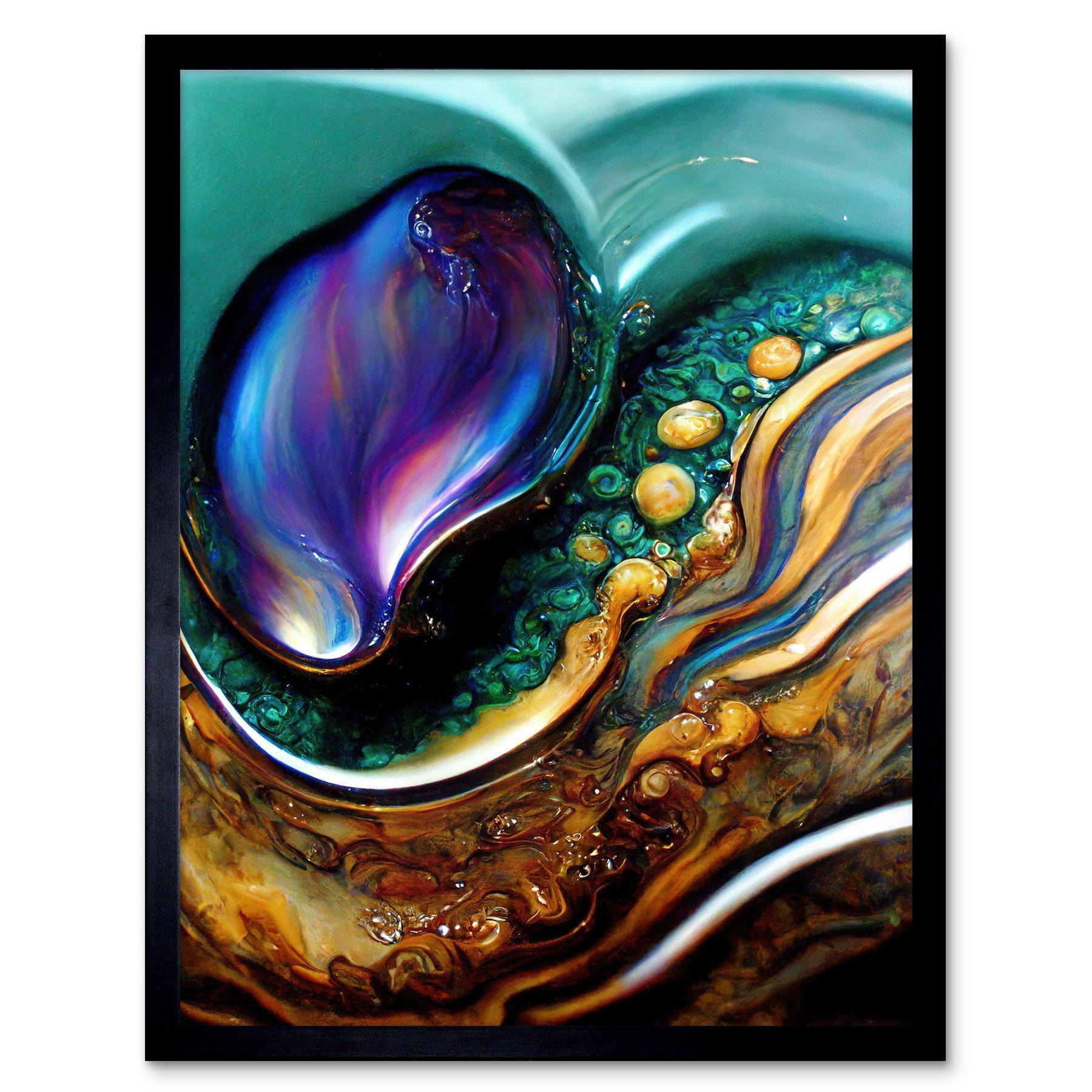 Wall Art Print Abalone Macro Fluid Water Abstract Oil Art Framed - image 1