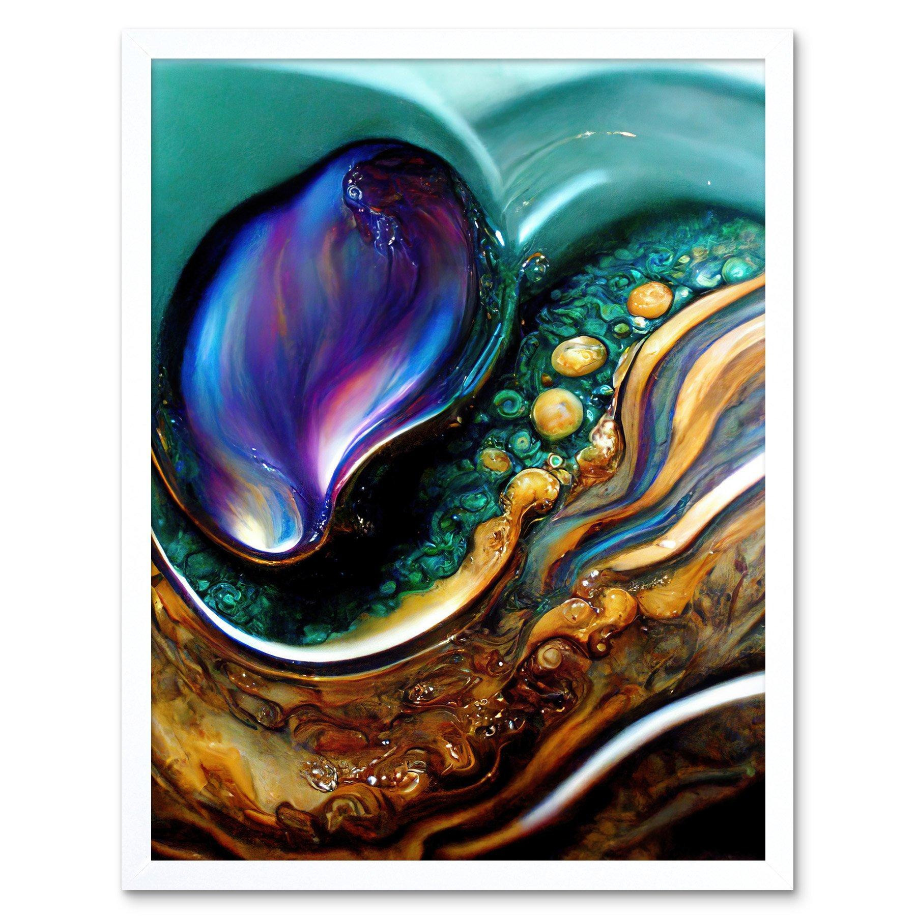 Wall Art Print Abalone Macro Fluid Water Abstract Oil Art Framed - image 1