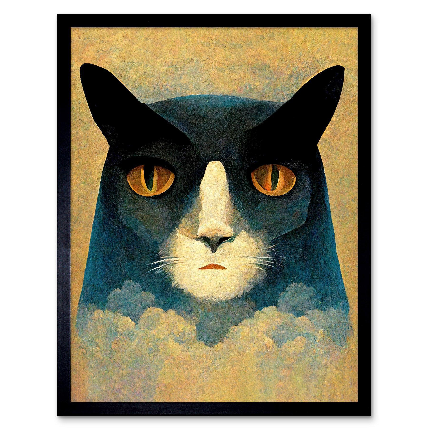 Abstract Melancholy Cat In Clouds Art Print Framed Poster Wall Decor 12x16 inch - image 1
