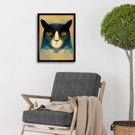 Abstract Melancholy Cat In Clouds Art Print Framed Poster Wall Decor 12x16 inch - thumbnail 2
