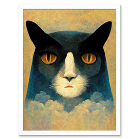 Abstract Melancholy Cat In Clouds Art Print Framed Poster Wall Decor 12x16 inch - thumbnail 1