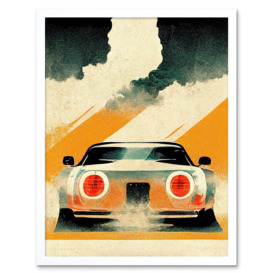 Japanese Sports Car Vintage Vector Yellow Silver Black Art Print Framed Poster Wall Decor 12x16 inch