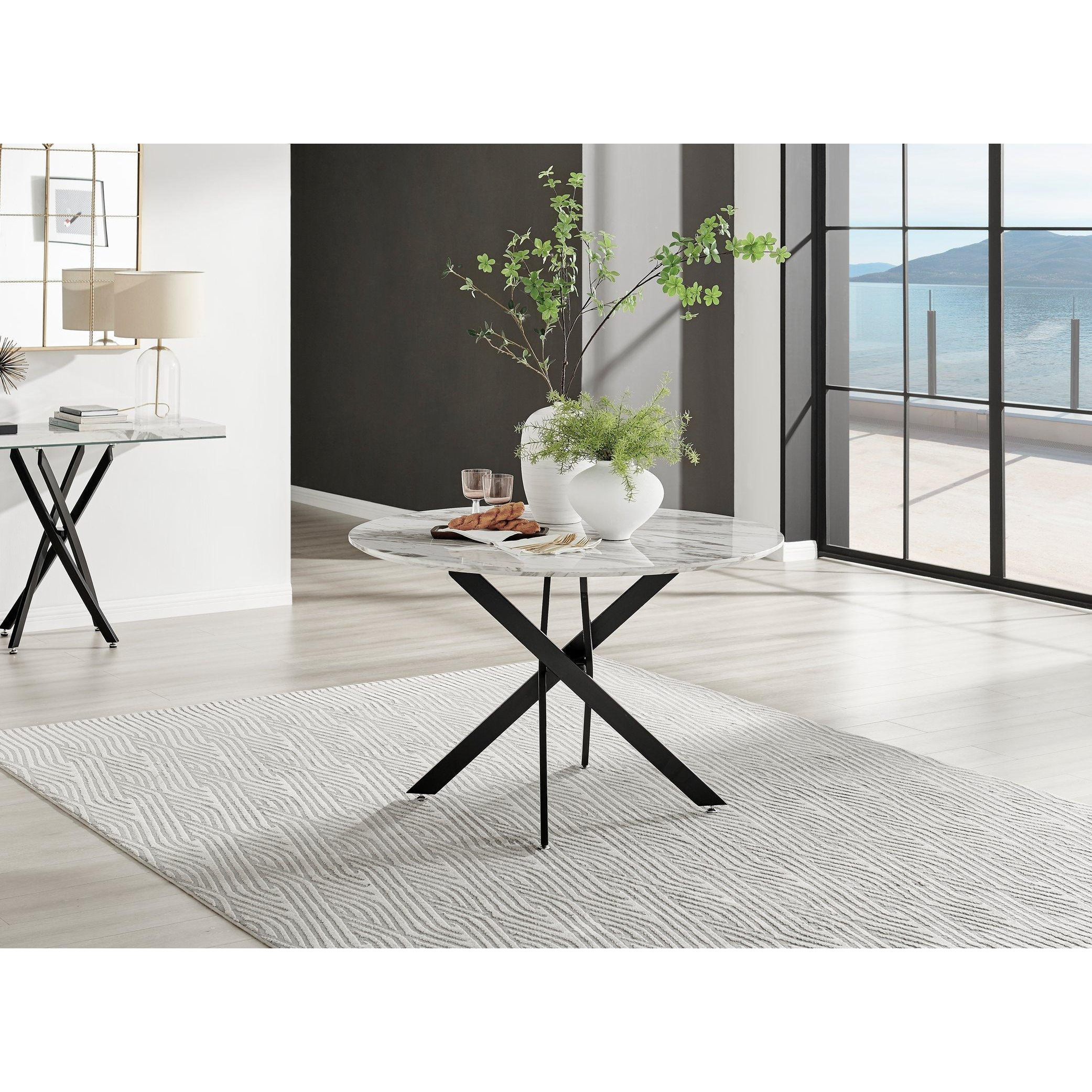 Novara 120cm Round 6-Seater Dining Table With Black Metal Legs - image 1