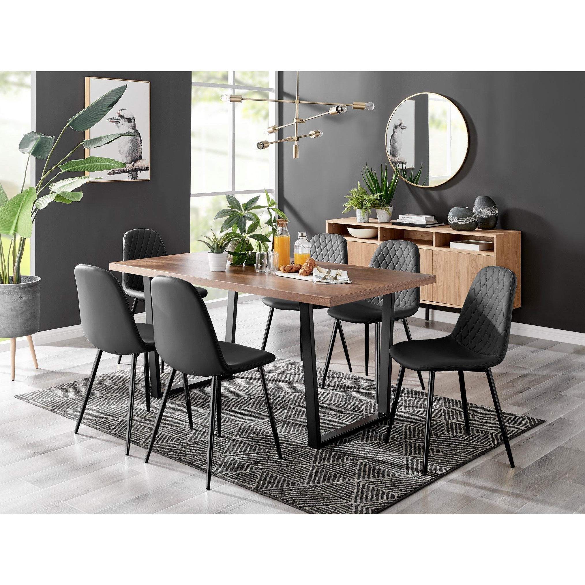 Kylo Large Brown Wood Effect Dining Table & 6 Corona Black Leg Feax Leather Chairs - image 1