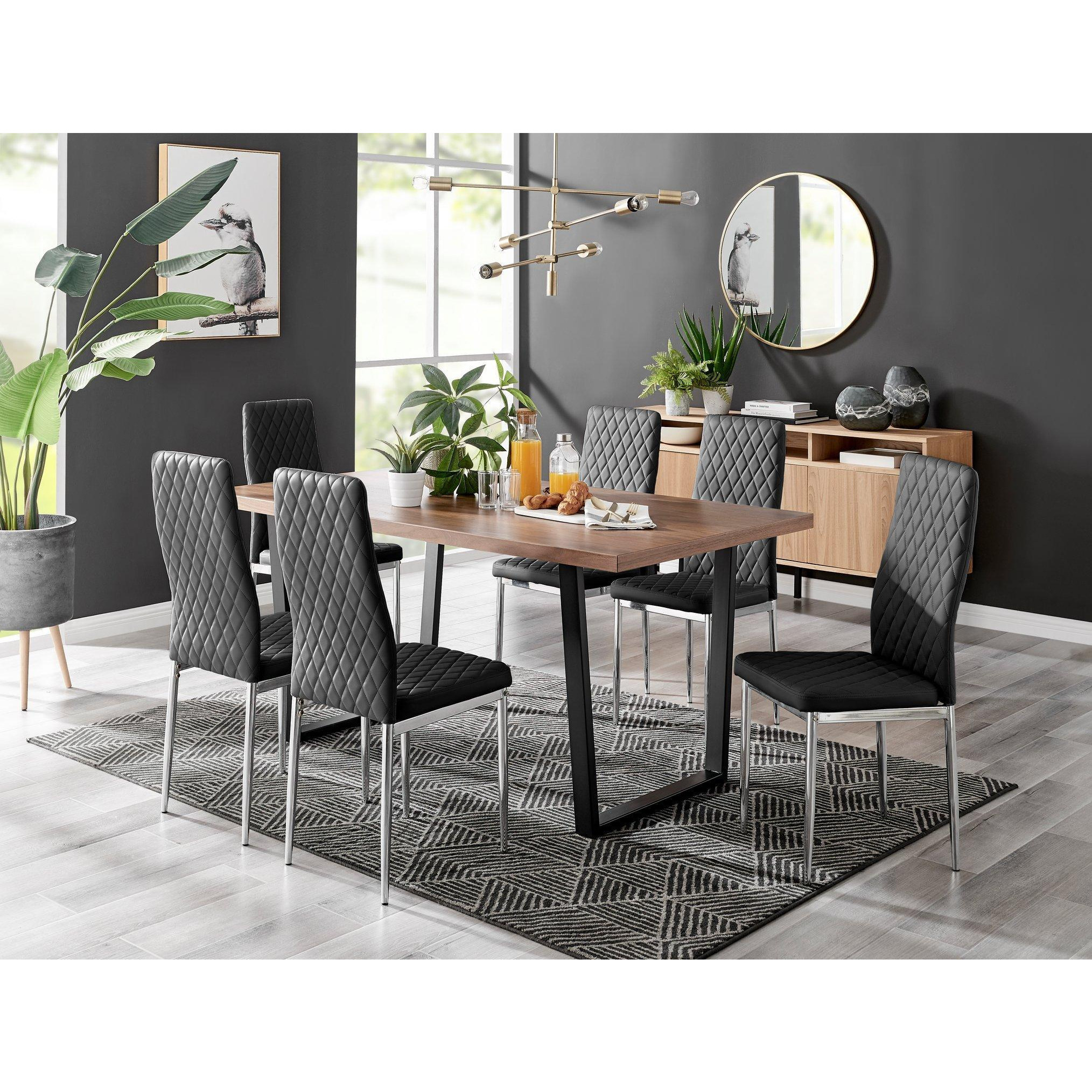 Kylo Large Brown Wood Effect Dining Table & 6 Milan Chrome Leg Faux LeatherChairs - image 1
