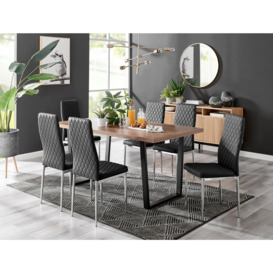 Kylo Large Brown Wood Effect Dining Table & 6 Milan Chrome Leg Faux LeatherChairs