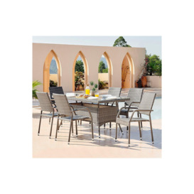 Antigua Modern 6 Seat Outdoor PE Rattan Dining Set with Rectangular Table And 6 Chairs For Gardens And Patios