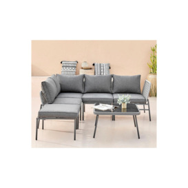 Maldives Grey PE Rattan 4 to 5 Seat Outdoor Garden Sofa Set, Grey Cushions, 5 seat corner sofa + coffee table - thumbnail 2