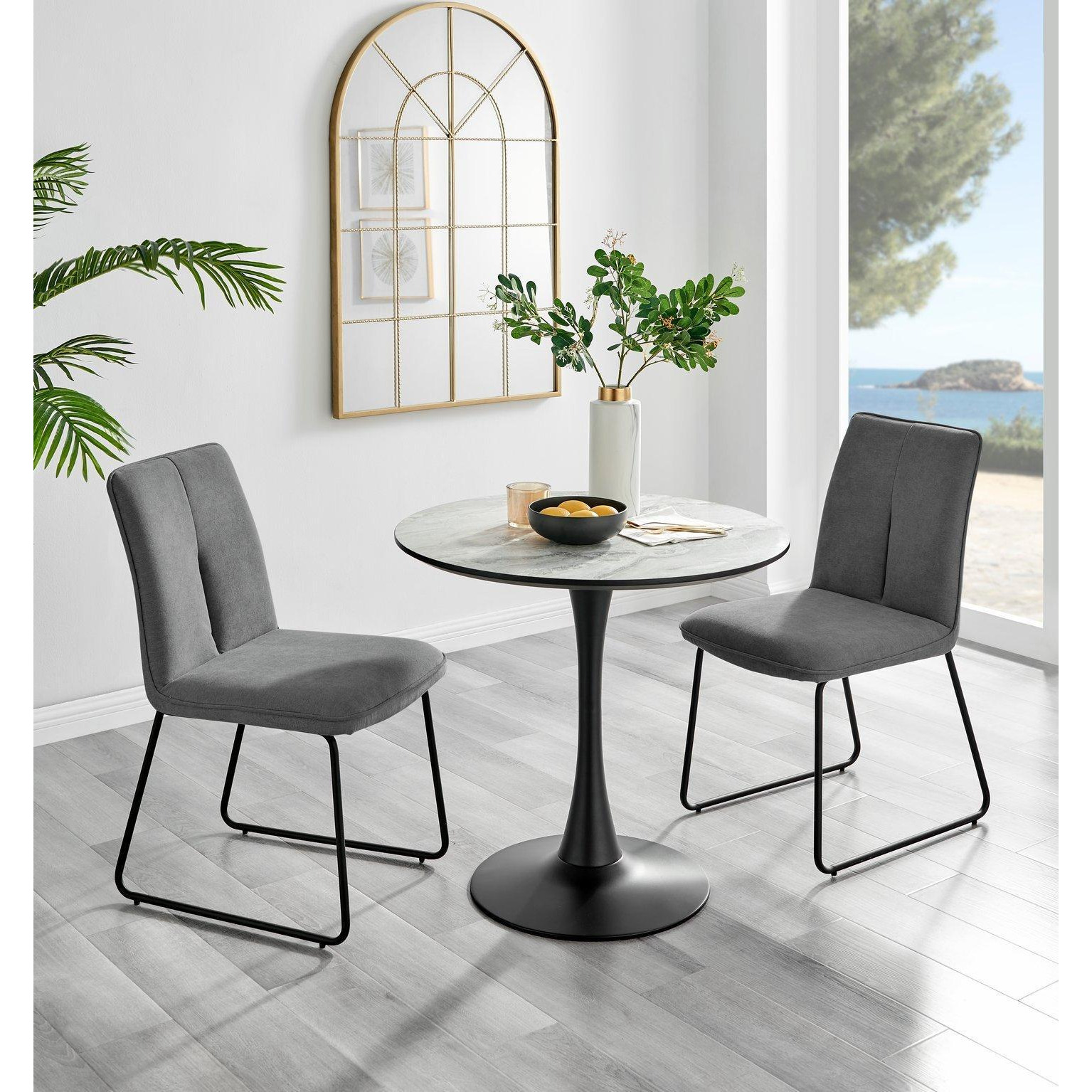 Elina White Marble Effect Scratch Resistant Dining Table & 2 Halley Fabric Chairs - image 1