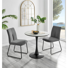 Elina White Marble Effect Scratch Resistant Dining Table & 2 Halley Fabric Chairs - thumbnail 1