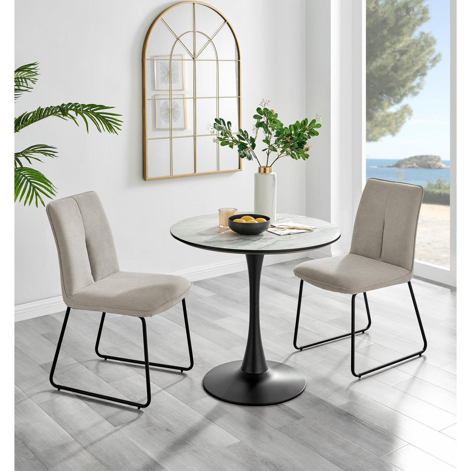 Elina White Marble Effect Scratch Resistant Dining Table & 2 Halley Fabric Chairs - image 1