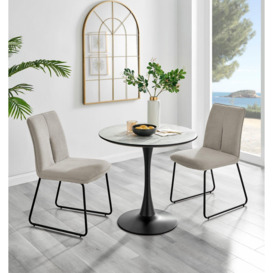 Elina White Marble Effect Scratch Resistant Dining Table & 2 Halley Fabric Chairs