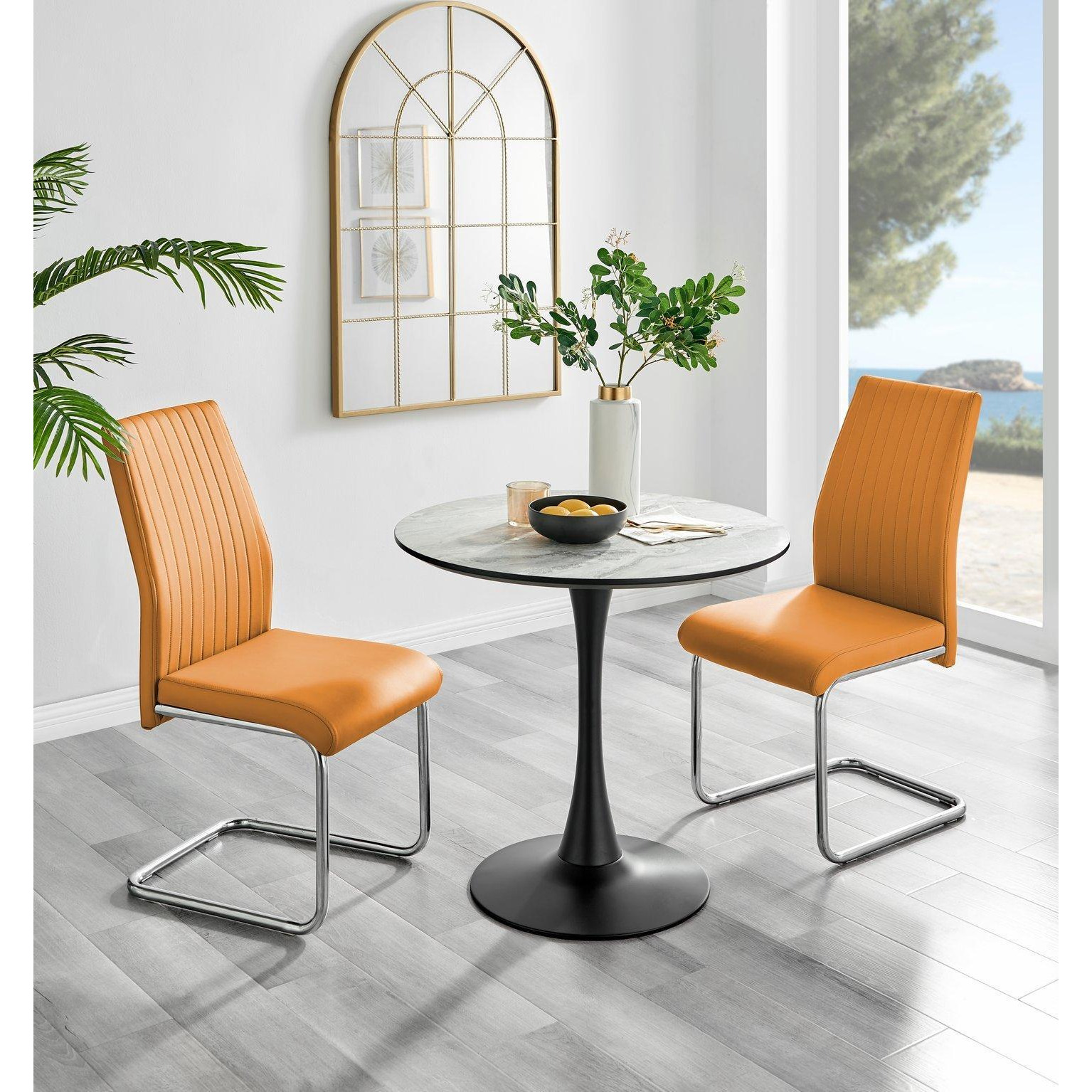 Elina White Marble Effect Scratch Resistant Dining Table & 2 Lorenzo Faux Leather Chairs - image 1