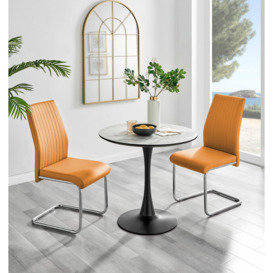 Elina White Marble Effect Scratch Resistant Dining Table & 2 Lorenzo Faux Leather Chairs - thumbnail 1