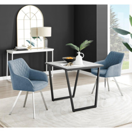 Carson White Marble Effect Square Dining Table & 2 Fabric Falun Silver Leg Chairs - thumbnail 1