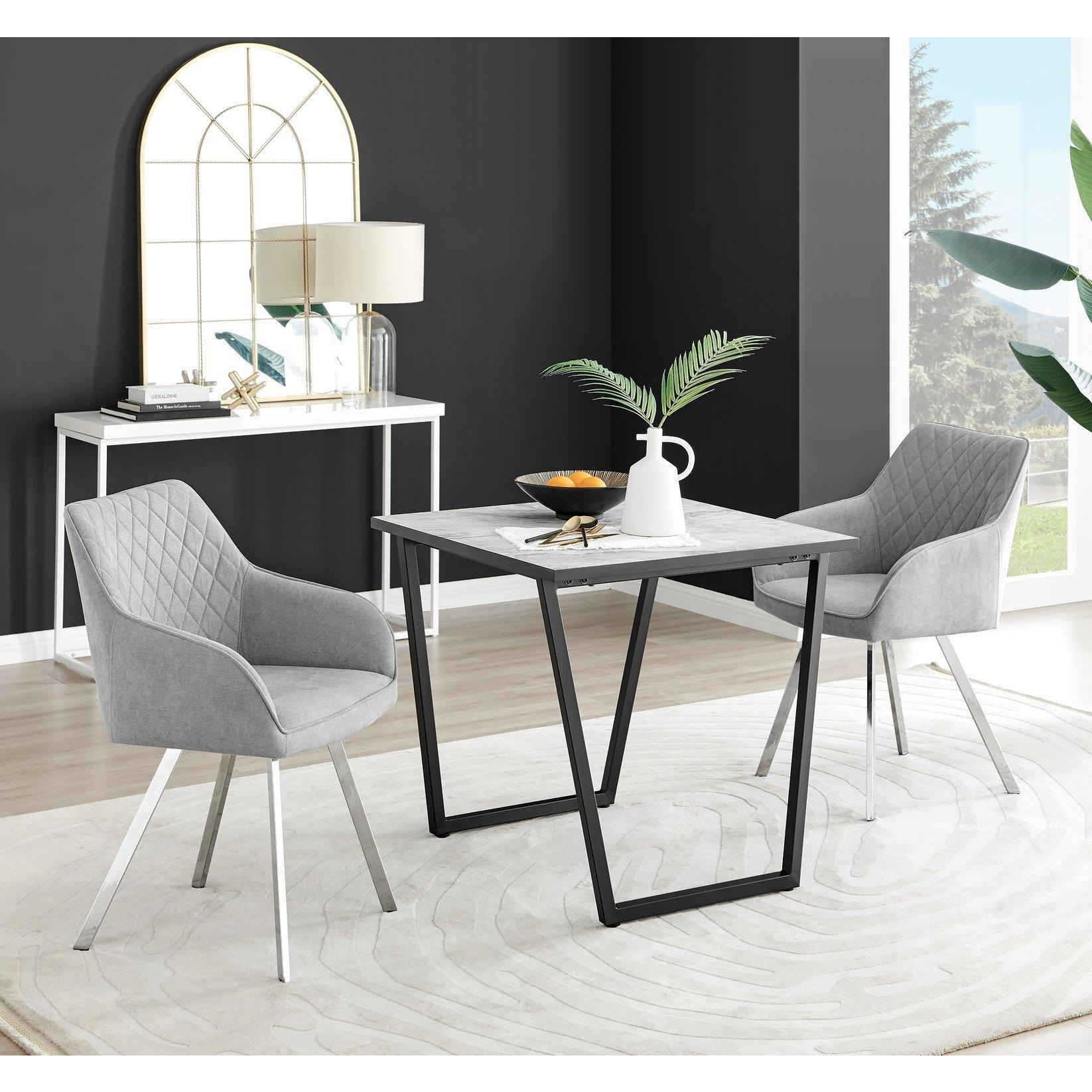 Carson White Marble Effect Square Dining Table & 2 Fabric Falun Silver Leg Chairs - image 1