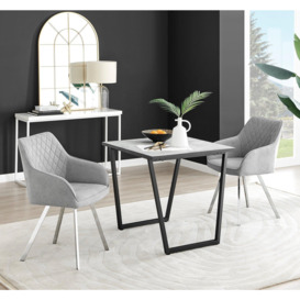 Carson White Marble Effect Square Dining Table & 2 Fabric Falun Silver Leg Chairs - thumbnail 1