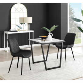 Carson White Marble Effect Square Dining Table & 2 Velvet Pesaro Black Leg Chairs - thumbnail 1