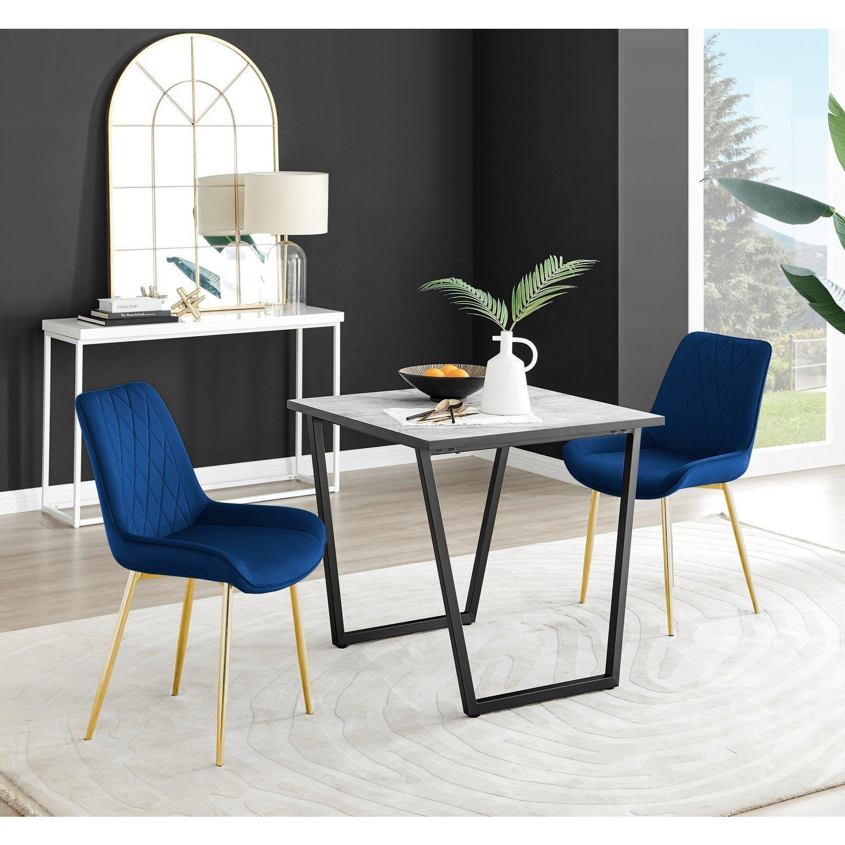 Carson White Marble Effect Square Dining Table & 2 Velvet Pesaro Gold Leg Chairs - image 1