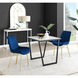 Carson White Marble Effect Square Dining Table & 2 Velvet Pesaro Gold Leg Chairs - thumbnail 1