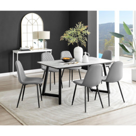 Carson White Marble Effect Dining Table & 6 Corona Black Leg Chairs - thumbnail 1