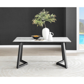 Carson White Marble Effect Dining Table & 6 Corona Black Leg Chairs - thumbnail 2