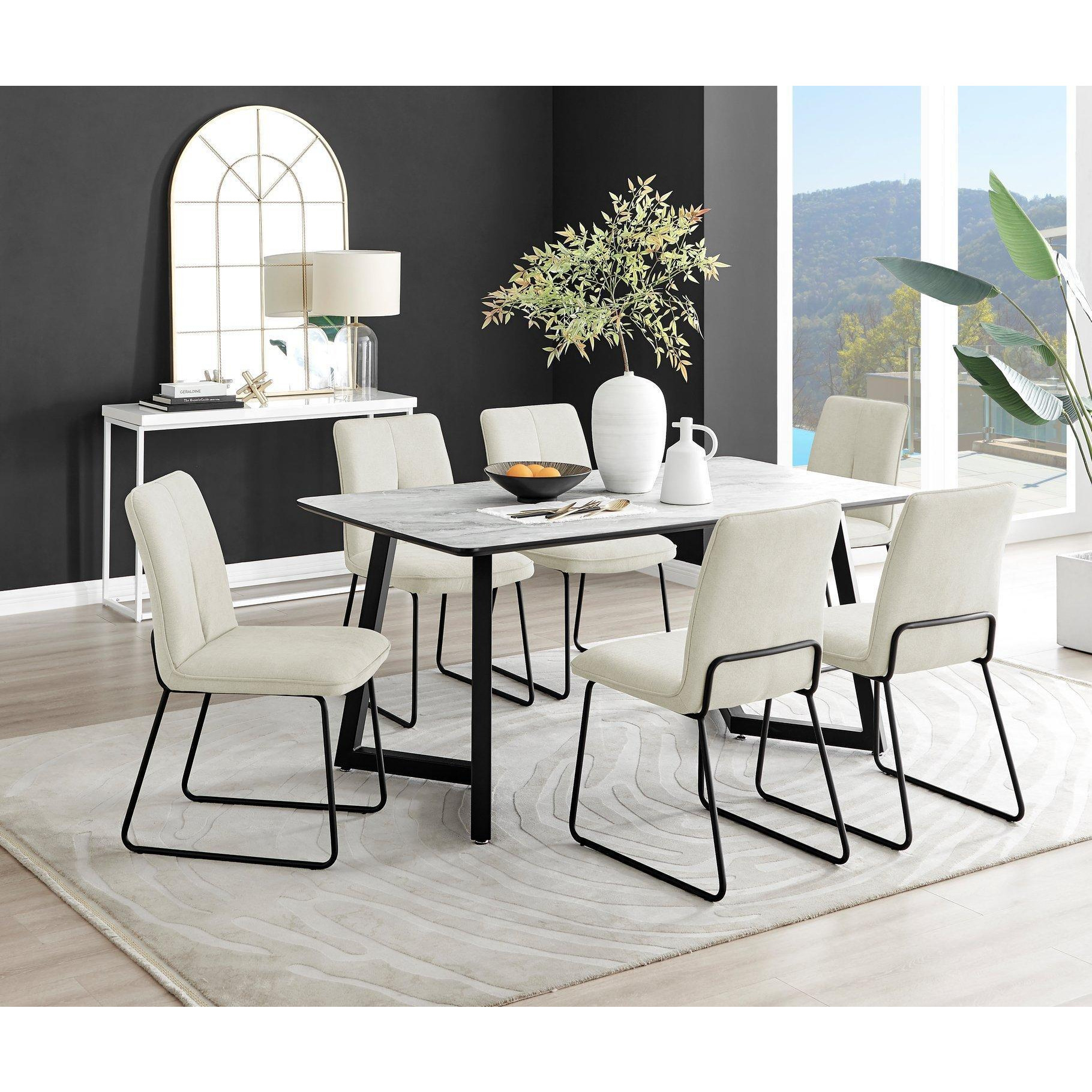 Carson White Marble Effect Dining Table & 6 Halley Chairs - image 1