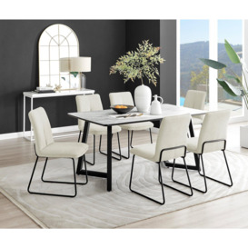 Carson White Marble Effect Dining Table & 6 Halley Chairs - thumbnail 1