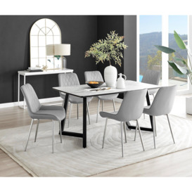 Carson White Marble Effect Dining Table & 6 Pesaro Silver Chairs