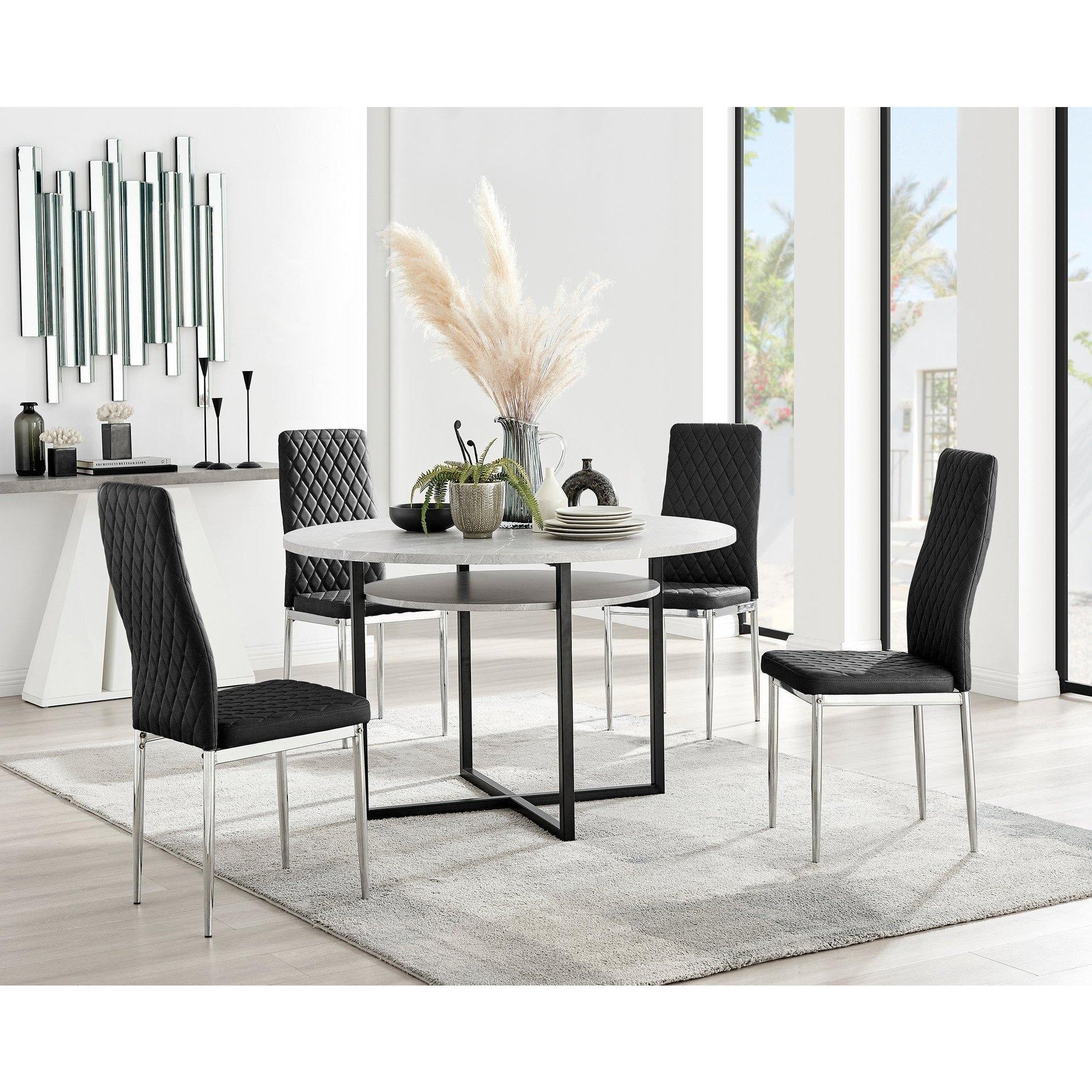 Adley Grey Concrete Effect Round Dining Table & 4 Velvet Milan Chairs - image 1
