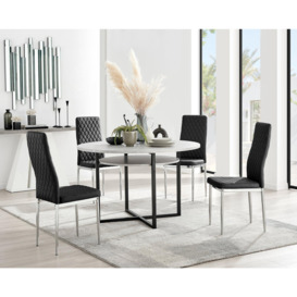 Adley Grey Concrete Effect Round Dining Table & 4 Velvet Milan Chairs - thumbnail 1