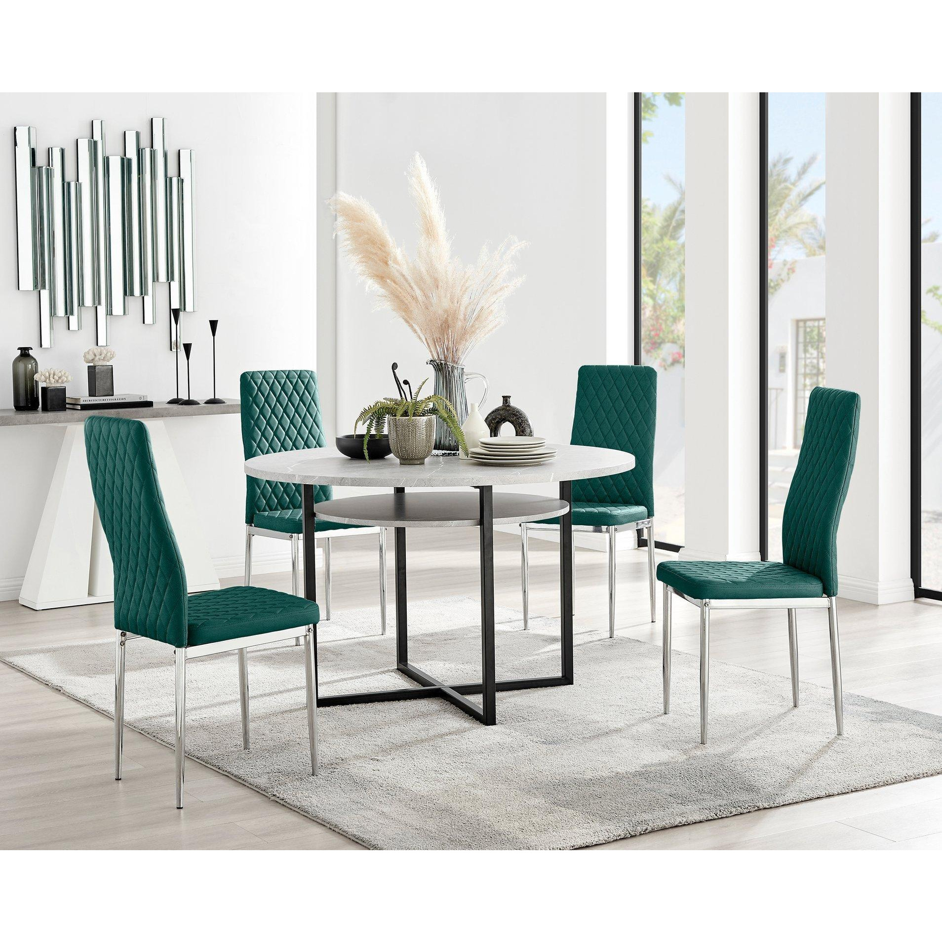 Adley Grey Concrete Effect Round Dining Table & 4 Velvet Milan Chairs - image 1