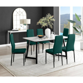 Carson White Marble Effect Dining Table & 6 Velvet Milan Black Leg Chairs