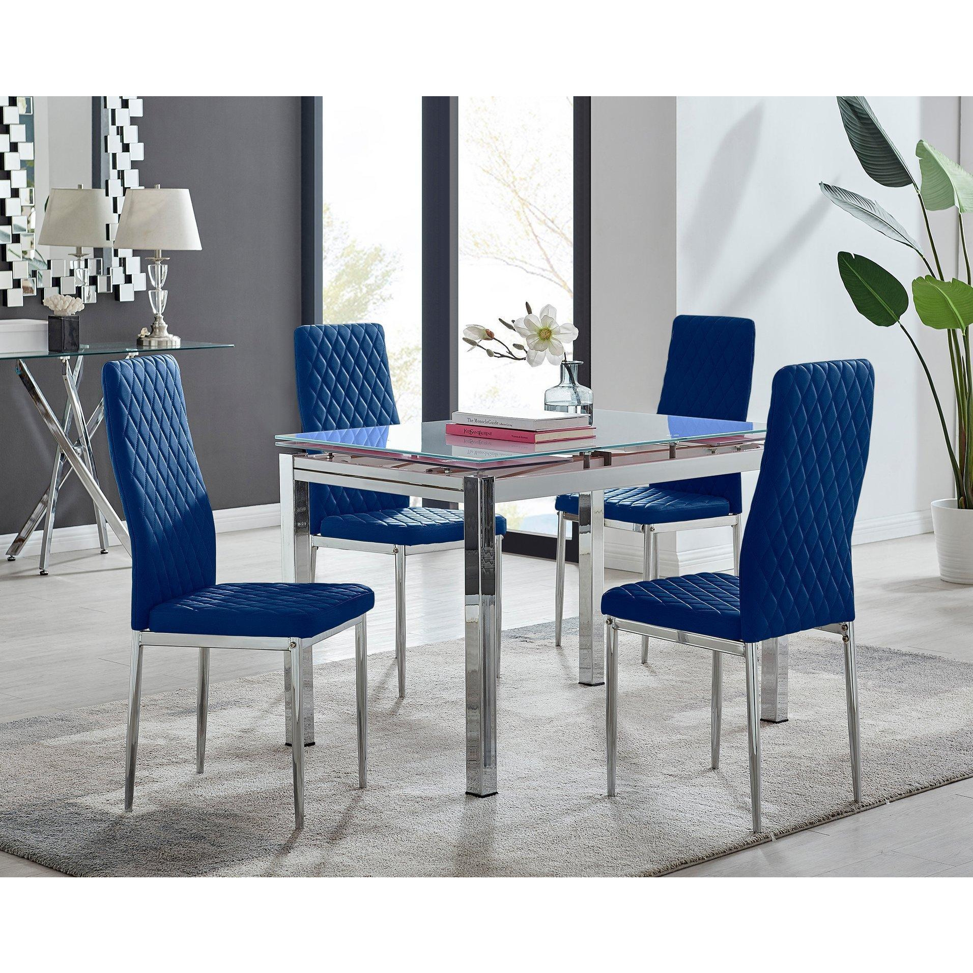 Enna White Glass Extending 4-6 Seater Dining Table and 4 Milan Soft Velvet Chairs - image 1