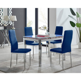 Enna White Glass Extending 4-6 Seater Dining Table and 4 Milan Soft Velvet Chairs