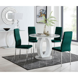 Giovani Round 4 Seat 100cm White High Gloss Halo Base Grey Glass Top Dining Table 4 Soft Velvet Silver Leg Milan Chairs - thumbnail 1