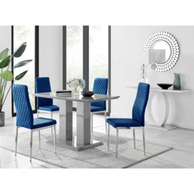 Imperia Grey High Gloss 4 Seater Dining Table with Structural 2 Plinth Column Legs 4 Soft Velvet Silver Leg Milan Chairs - thumbnail 1