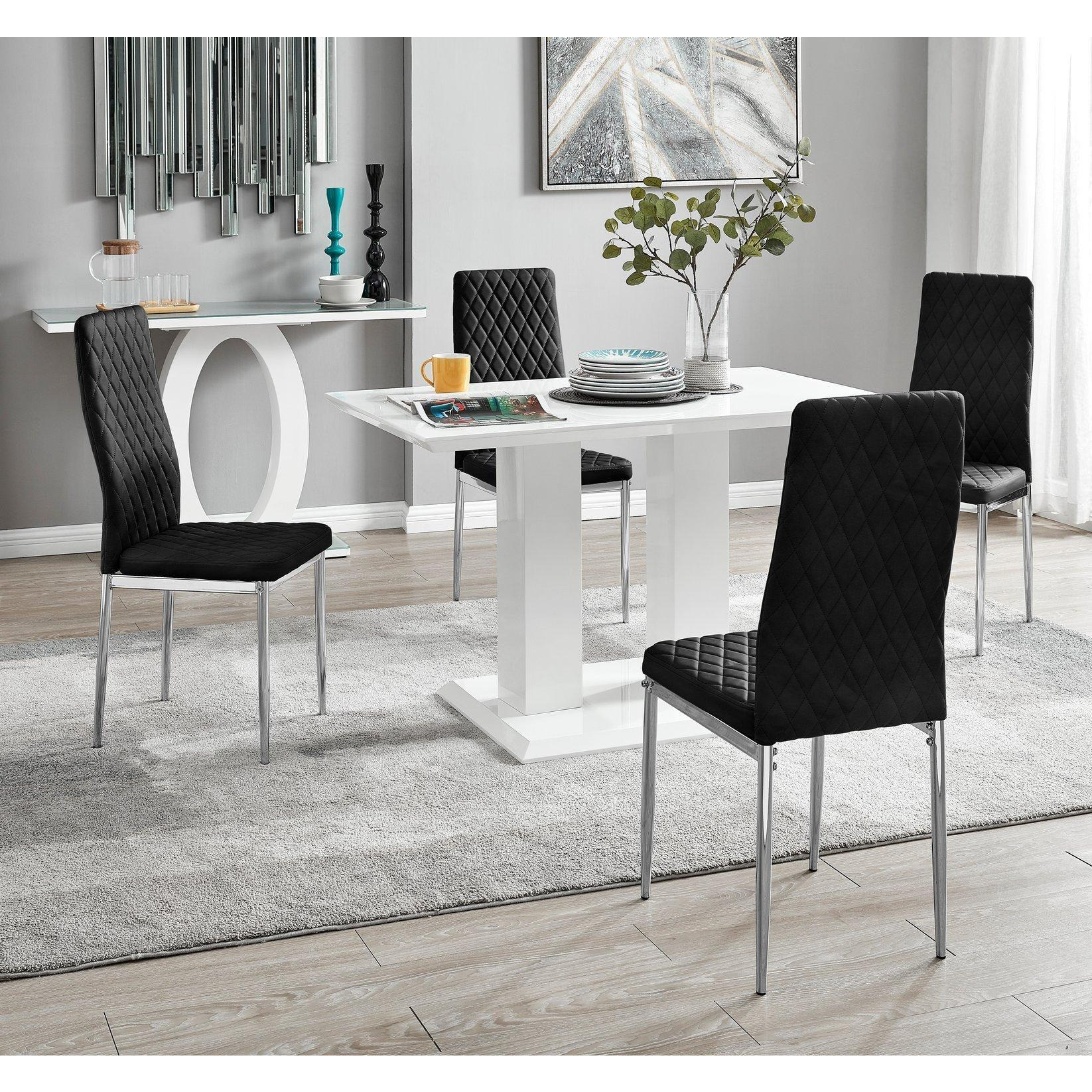 Imperia 4 Seater Modern White High Gloss Rectangular Dining Table And 4 Milan Velvet Chairs - image 1