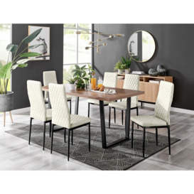 Kylo Large Brown Wood Effect Dining Table & 6 Velvet Milan Black Leg Chairs